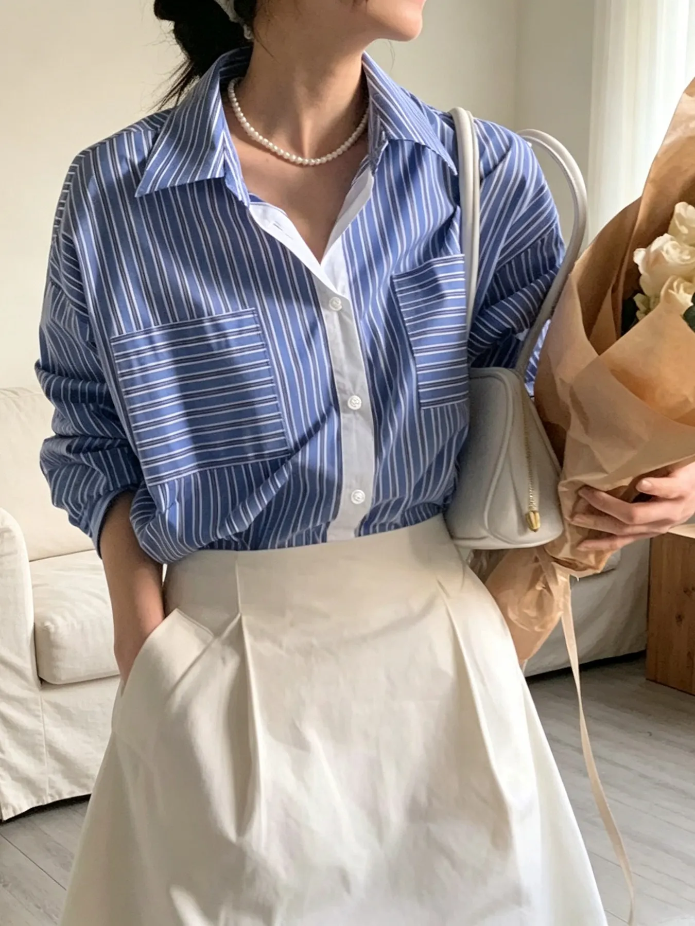 Striped Button-Down Shirt - Blue